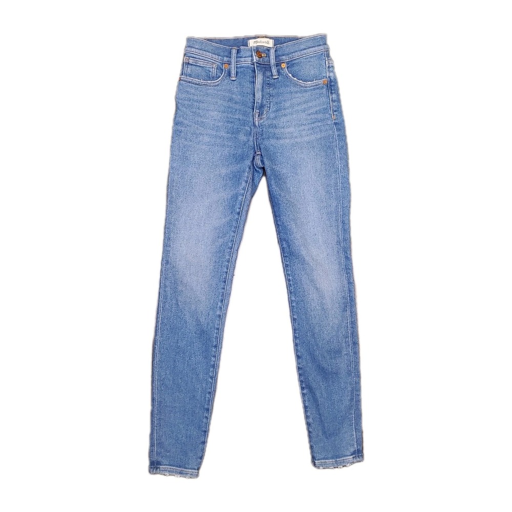 Madewell 9" Mid-Rise Skinny Jeans Frayed Hem Women's Size 25 Blue Denim